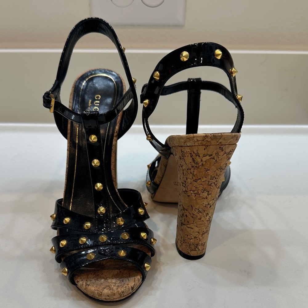 Gucci Black and Gold Studded Heels - Picture 3 of 4